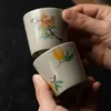 Tazze Piattini 50ml Tazza da tè in ceramica Fatta a mano Vintage Fiore stampato Set cinese Home Office Bicchieri Articoli per il tè Regalo Taza Te