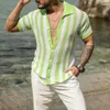 القمصان غير الرسمية للرجال محبوكة رجال أزياء جوفاء خارج شاطئ تنفس قميص كارديجان قصير الأكمام الزر الصيف متماسكة