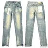 Designer Roxo Jeans Marca Moda Masculina Jean Distressed Motociclista Rock Skinny Slim Rasgado Buraco Letra Top Quality Hip Hop Denim Pants Nt2d