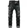 Heren Jeans Jean Hip Hop Broek Street Trend Rits Ketting Decoratie Gescheurd Stretch Zwart Mode Slim Fit Gewassen Motocycle Denim605