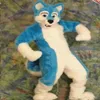 Rabat fabryki Blue Fox Long Hair Mascot Costum dla dorosłych świąteczny strój Halloween Fancy Dress Suit208Q