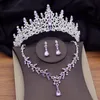 Jóias de casamento conjuntos de cristal roxo lindos para mulheres, cores de prata Tiaras Brincos Colares Crown Set Moda 230822