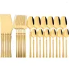 Zestawy zastaw obiadowych Drmfiy Gold 24pcs Zestaw ze stali nierdzewnej Luksusowe sztućce Vintage wysokiej jakości nóż obiadowy łyżka łyżka western flatware