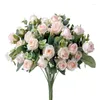 Dekoracyjne kwiaty Piękny bukiet róż Różowy jedwabny sztuczny fałszywy pąki róży ślub dom do domu dekoracja stolika do jadalni