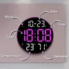 Wall Clocks Colorful LED Digital Clock With Temperature Humidity Date Time Week Display Remote Control Tabletop Electronic Alarm