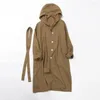 Women's Trench Coats 120cm Bust / Spring Autumn Women All-match Loose Plus Size Japanese Style Comfortable Water Washed 14 Linen