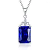 Pendentif Colliers Élégant Bleu Foncé Gem Carré Noble De Luxe Plaqué Platine 18K Simple Chaîne De Clavicule En Cristal Incrusté