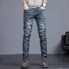 Męskie dżinsy 2023 Wiosna lato vintage niebieski solidny kolor Elastic Classic Men Slim Fashion Denim Spodni Mężczyzna 27-38