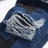 Heren Jeans Punk Style Blue Ripped Jeans Brief Borduurwerk MidWaisted Straight Leg Bedelaar Broek Hip Hop Mode Applique Kleding 230729