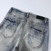 Men's Jeans 23 Arrivals Fashion Streetwear Blue Distressed White Leather Patchwork Slim Denim Pants For Men Trousers