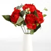Decoratieve bloemen 30cm kunstboeket 5 grote kop en 4 knop roos roze zijde pioen nep voor thuis bruiloft benodigdheden binnen