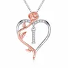 Iefil Rose Coeur Colliers Cadeaux pour Femmes, Argent Sterling 925 Rose Amour Coeur Initiale Lettre Pendentif Collier Bijoux Fête Des Mères Saint Valentin D43231