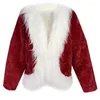 Women's Fur Christmas Coat Soft Waxy Temperament Short Top Imitation Rex Hair Splice Winter Clothing