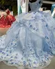 Lilac Quinceanera Dress 2024 Glitter Sparkle Off-Shoulder Quince Ball Gown Corset Sweet 16 Birthday Party Prom Gala Vestidos De 15 Anos Charro Mexican 3D Flowers Blue