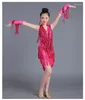 Scene Wear Children's Latin Dance Costume Girls Performance Competition paljett Fransad kjol