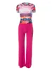 Pantaloni a due pezzi da donna BUILDINGB Summer Punk Street Style Carino maglia stampata Top snellente Rosa rosso Abito allentato Moda femminile Set a due pezzi