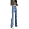 Damen-Jeans, gerader Schlauch, schmal, ausgestellt, für Herbst und Winter, kleine, hoch taillierte, elastische Hufhose