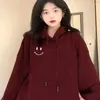 Women's Hoodies Women Sweater 2023 Autumn Winter Loose Hooded Wine Red Top With Plush And Thickened Coat For Slim Outwear