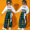 Scene Wear Kids Teen Kpop Outfits Kläder för flickor Sweatshirt Crop Top Shirt Tank Cargo Checkered Pants Child Dance Hip Hop Costume