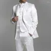 Men's Suits White Satin Groom Tuxedo For Wedding With Peaked Lapel 3 Piece Custom Man Groomsmen Fashion Clothes Jacket Vest Wth Pants