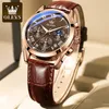 Armbandsur Olevs Elite Mens Quartz Watches Business Dress Waterproof Admitwatch Men Luxury Breattable Leather Sports Watch Men Gifts 230728