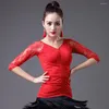 Stage Wear Zwart Rood Diepe V Halve Mouwen Vrouwen Kant Latin Dance Tops Stijldansen Kostuum Doek Tango Chacha Prestaties