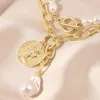 Chains Fashion Baroque Simulated Pearls Long Tassel Pendant Necklace For Women Beaded Link Chain Trend Lariat Wedding Jewelry