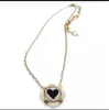 Designer jewelry necklace Small Fragrance Block Cream White Enamel Heart Diamond Set Simple Black Necklace Earrings