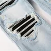 Jeans Masculino Arrivals Distressed Light Indigo Slim Fit Streetwear Skinny Stretch Buracos Destroyed Black Ribs Patches Rasgados