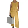 Women's Two Piece Pants Summer Outfits For Women 2023 Cotton Linen Casual Elegant Tracksuit Suit Sleeveless Tops Wide-leg Loose Set Female