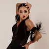 Desgaste de la etapa Traje de baile latino Mujeres Tops de encaje negro Borla Falda Cha Rumba Samba Ropa de rendimiento Vestido de competencia para adultos 11182