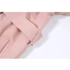 Gabardina para mujer, abrigo rosa, chaquetas largas informales, holgada, a la moda para primavera y otoño, cortavientos drapeado con doble botonadura para mujer