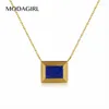 Pendentif Colliers MODAGIRL Minimaliste Bleu Royal Lazurite Rectangle Collier En Acier Inoxydable Bijoux Femmes Partie Accessoires