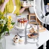 Bakvormen Metalen Taartstandaard Dubbellaags Boogvormig Gouden Fruit Dessertrek Bruiloft Verjaardag Feestdecoratie Cupcake Zilver