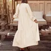 Casual Dresses Women's Cotton Dress and Linen Spring Button Retro Solo Loose Long Sleeve Juniors