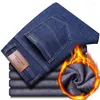 Jeans da uomo 2023 Inverno Nero/Blu Caldo Spesso Slim-fit Business Fashion Casual Pantaloni in denim Fleece Stretch Brand