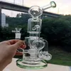 Green Glass Water Bong Hookahs Dab Rig with Tire Perc Thick Base Shisha Oil Burner Pipes for Smoking