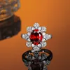 Korean Style Niche Delicate Flower Diamond Ruby Ring S925 Sterling Silver Sweet Petal Ring Versatile Romantic Jewelry Gift