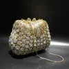 Kvällpåse Guldfärg Flower S Clutch Crystal Purse Stones Metal Kopplingar Små Minaudiere Handväska Bröllopsväska 230729