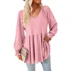 Casual Dresses Womens Summer Tops Puff Long Sleeve Bluses Fashionable Ladies V Neck Loose Shirts Solid Color Tees