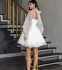 Elegant Short Tulle Civil Wedding Dress A-Line Long Sleeves High Neck Bridal Gowns With Beaded Sash Robe De Soiree For Women