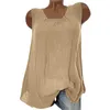 Women's Tanks Ladies Linen Sleeveless Round Neck All Loose Type Solid Color Casual Vest Top