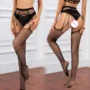 Kvinnliga strumpor sexiga fisknätbyxor Hål ut Suspender Tights Lår höga strumpor Öppna Crotch Lady Costumes Underwear Set