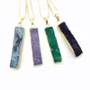 JLN Druzy Agate Long Bar Rectangle Pendant Geode Quartz Stone Pendants With Brass Chain Jewelry for Men Women