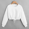 Sweats à capuche pour femmes Femmes Casual Solide Court Basique Pull Col Rond Manches Longues Haut Court Sweat Lâche Sweat À Capuche Esthétique Style Coréen