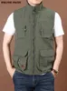 Gilets pour hommes Outillage mince pour hommes Gilet à séchage rapide en vrac Manteau de sports de plein air pour hommes Gilet à col montant multi-poches Printemps Camping Gilet de pêche 230729