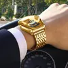 Relógios de pulso masculino relógio de quartzo espelho brilhante relógio de pulso elegante pulseira de aço dourado vestido à prova d'água