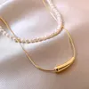 CHOKER ALLME Модный двойной имитационный имитационный жемчужный подвесной ожерелье Золотое цвет металлические баклажаны для женщин