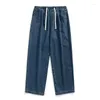 Calças masculinas série solta jeans 2023 outono perna larga cor sólida lavagem