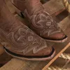 Stövlar 5 broderi botas mujer faux läder cowboy ankel stövlar för kvinnor kil hög häl stövlar orm tryck västra cowgirl stövlar 230728